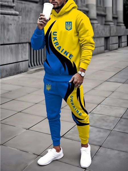 Спортивний костюм великих розмірів, чоловіча, батал, патріотичний, "прапор", худі + штани,  4XL 100036 фото