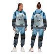 Спортивний костюм великих розмірів, з принтом собачки, синя, жіночий, батал, худі + штани, 4XL 100116 фото