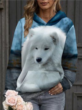 жіноча худі з капюшоном, з принтом собачки, синя, 3XL 100024 фото