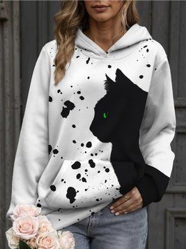 Жіноча худі з капюшоном, котик "чорно-білий", білий, 3XL 100030 фото