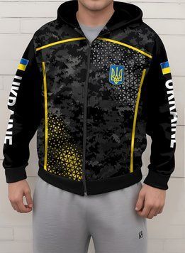Чоловіча худі НА ЗМІЙЦІ ТЕПЛА з капюшоном, патріотична, піксель, чорний, 2XL 13467864 фото