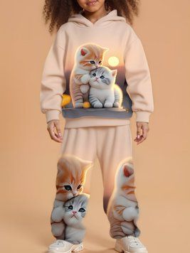 Спортивний костюм дитячий, худі + штани ТЕПЛИЙ, дві кішечки, для дівчаток, зріст 122см 57753 фото