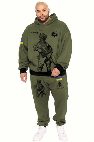 Спортивний костюм великих розмірів, чоловічий, батал, патріотичний, "солдат", худі + штани,  6XL 100118 фото