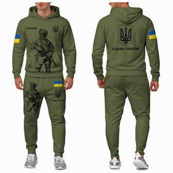 Спортивний костюм великих розмірів, чоловічий, батал, патріотичний, "солдат", худі + штани,  4XL 100118 фото