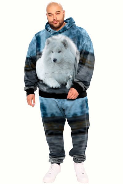 Спортивний костюм великих розмірів, з принтом собачки, синя, чоловічий, батал, худі + штани, 6XL 100204 фото