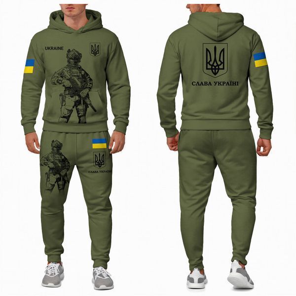 Спортивний костюм великих розмірів, чоловічий, батал, патріотичний, "солдат", худі + штани,  4XL 100118 фото