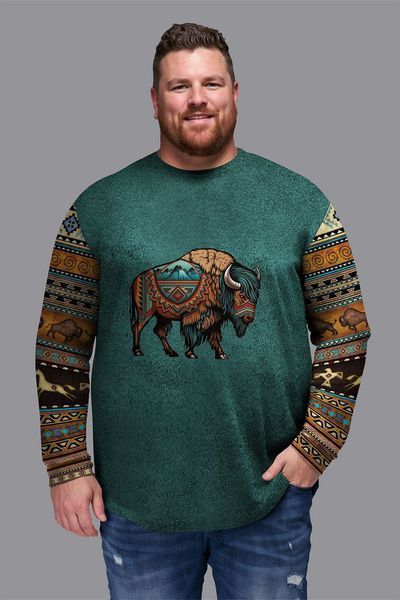 Світшот чоловічий з принтом Зубр, 6XL, смарагдовий 100556 фото