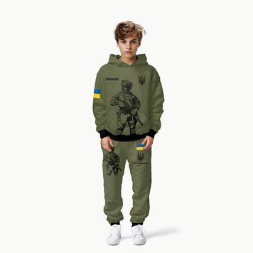 Спортивний костюм дитячий ТЕПЛИЙ, патріотичний, "солдат", худі + штани, зріст 146 см, для хлопчиків 141451 фото