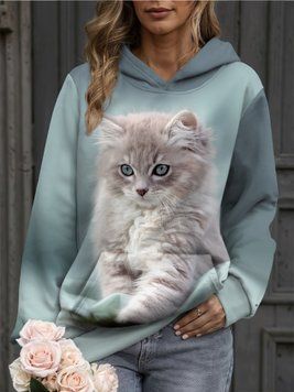 Жіноча худі з капюшоном, котик, блакитна, 3XL 100028 фото