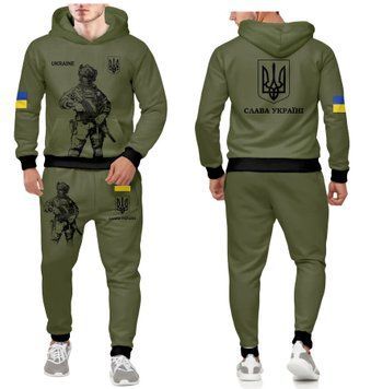 Спортивний костюм чоловічий ТЕПЛИЙ, патріотичний, "солдат", худі + штани, L 1525124 фото